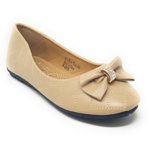 Women's Ballet Bow Buckle Flats, B-2875, Beige